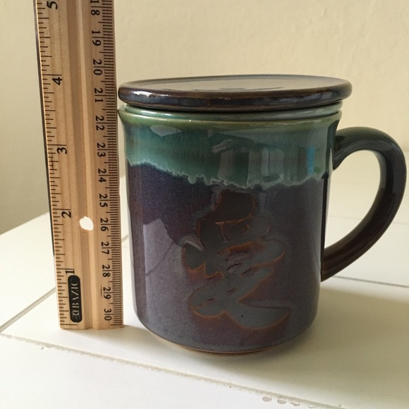 Kotobuki Japanese Ceramic Tea Mugs With Strainer Set of 2 Blue Purple Green - Picture 7 of 8